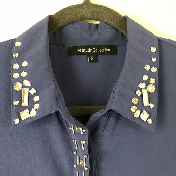 Embellished Navy Blue Button-Down - Picture 5 of 7